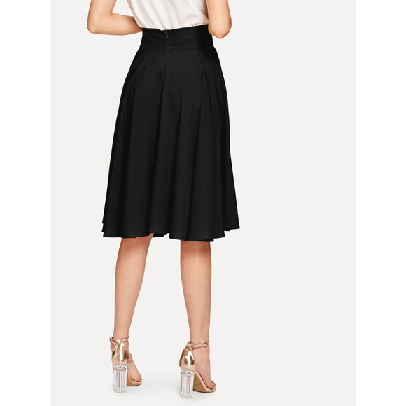 High Rise Wide Waistband Circle Skirt Minimalist Business Casual black - Picture 2 of 11